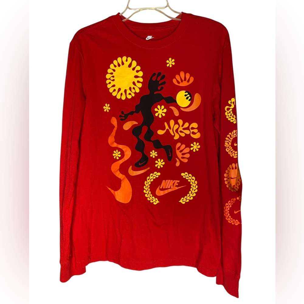 NIKE SQUIGGLES UNIVERSITY RED LONG SLEEVE TEE Shirt - Size S